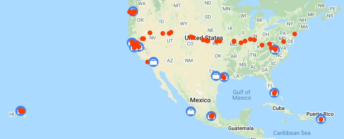 A map of all of my 2020 Travel