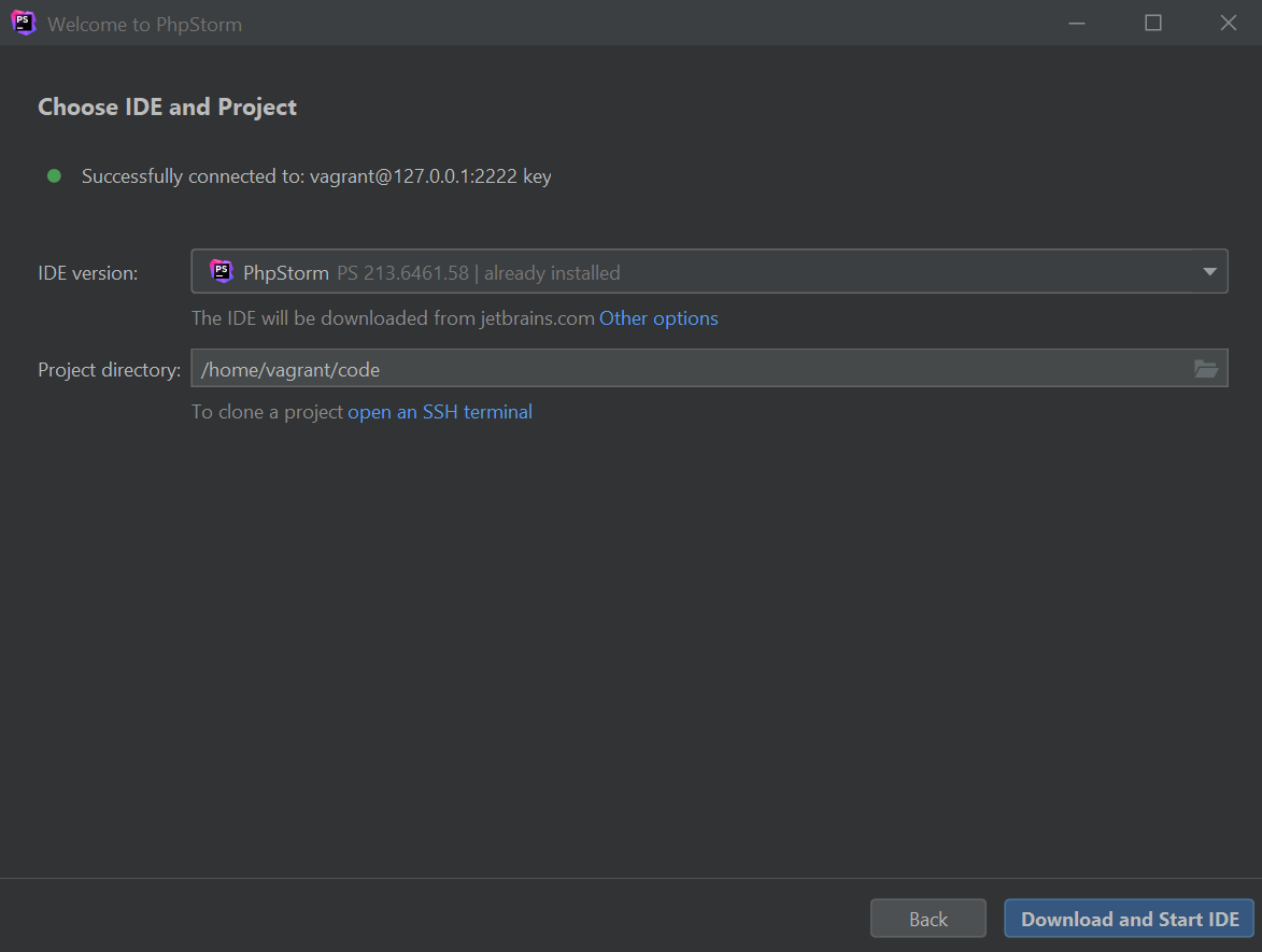 windows 10 dev enviroment setup phpstorm laravel